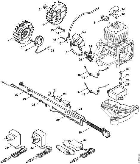 Impianto di accesione, Fascio di cavi FR 450, 480, 480 C Decespugliatrici spalleggiabilli (FR) FR 450 della marca STIHL