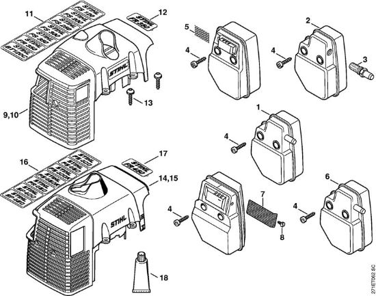 Silenziatore, cappottatura Decespugliatrici spalleggiabilli (FR) FR 480 (4128) della marca STIHL