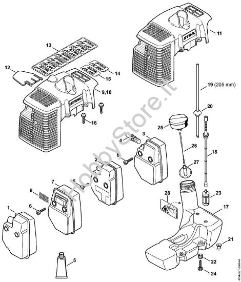 Silenziatore, cappottatura, Serbatoio carburante Decespugliatori (FS) FS 300 della marca STIHL