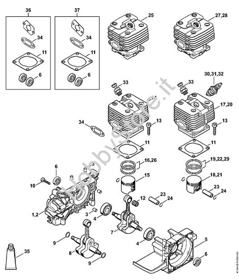 Carter albero a gomito, cilindro Decespugliatori (FS) FS 350 della marca STIHL