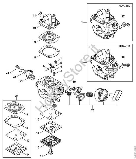 Carburatore HDA-302, HDA-311 Decespugliatori (FS) FS 510 C-EM della marca STIHL