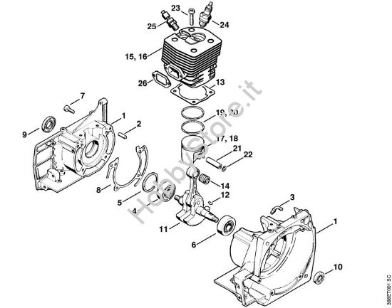 Carter albero a gomito, cilindro Decespugliatori (FS) FS 550 della marca STIHL