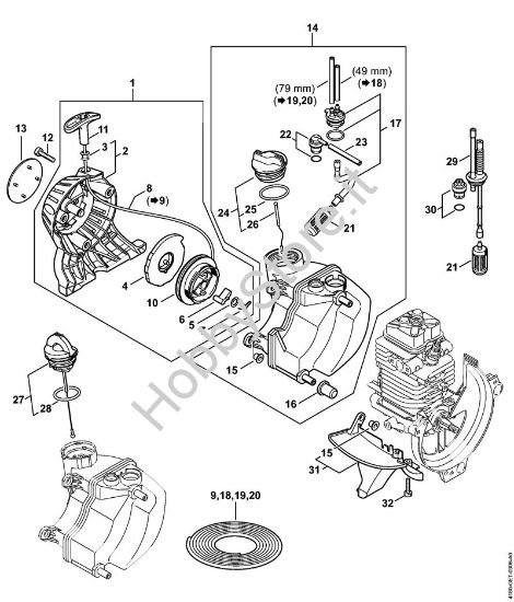 Dispositivo di avviamento, serbatoio carburante Decespugliatrici (FS) FS 100 della marca STIHL