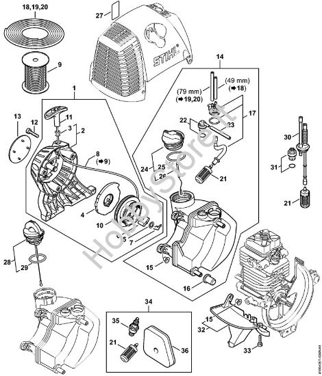 Dispositivo di avviamento, serbatoio carburante Decespugliatrici (FS) FS 110 RX-Z della marca STIHL