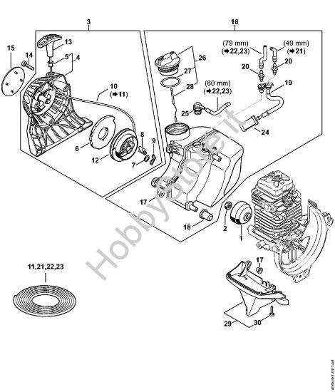 Dispositivo di avviamento, serbatoio carburante Decespugliatrici (FS) FS 111 R della marca STIHL