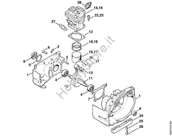 Carter albero a gomito, cilindro Decespugliatrici (FS) FS 160 della marca STIHL