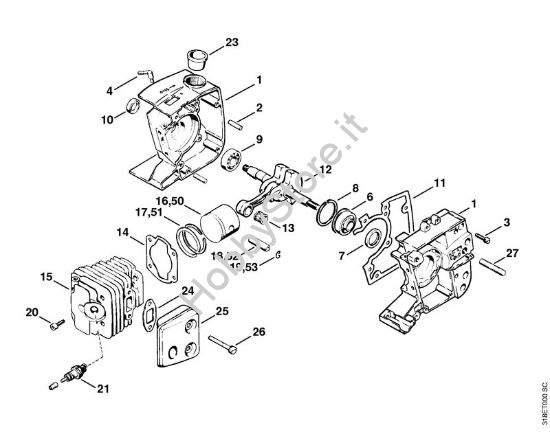 Carter albero a gomito, pistone Decespugliatrici (FS) FS 200 della marca STIHL