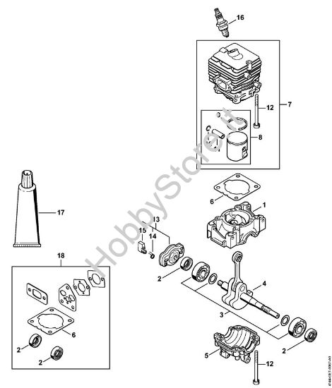 Carter albero a gomito, cilindro Decespugliatrici (FS) FS 40 C-E - 4144 della marca STIHL