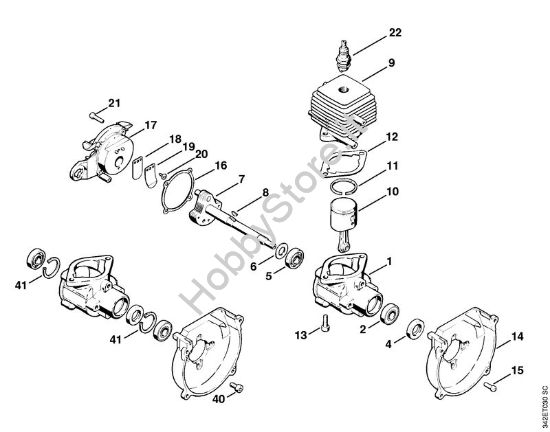 Carter albero a gomito, cilindro Decespugliatrici (FS) FS 44 R della marca STIHL