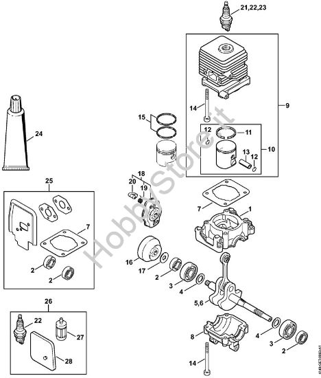 Carter albero a gomito, cilindro Decespugliatrici (FS) FS 45 della marca STIHL