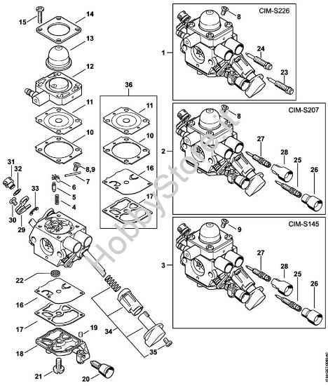 Carburatore C1M-S226, C1M-S207, C1M-S145 Decespugliatrici (FS) FS 50 (4144) della marca STIHL