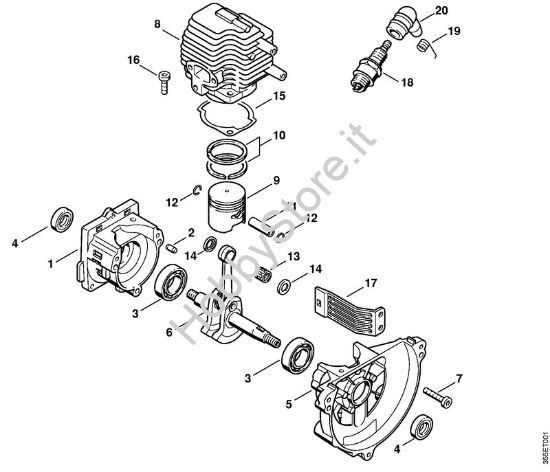 Carter albero a gomito, cilindro Decespugliatrici (FS) FS 72 R della marca STIHL