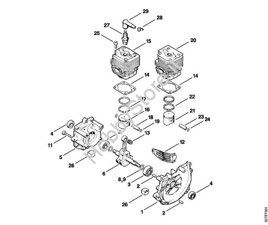Carter albero a gomito, cilindro Decespugliatrici (FS) FS 81 della marca STIHL