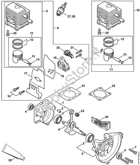 Carter albero a gomito, cilindro Decespugliatrici (FS) FS 85 R della marca STIHL
