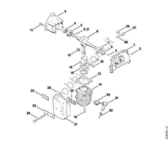 Carter albero a gomito, cilindro Decespugliatrici (FS) FS 90 della marca STIHL