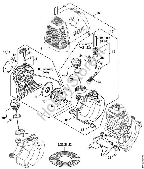 Dispositivo di avviamento, serbatoio carburante Decespugliatrici (FS) FS 90 R della marca STIHL
