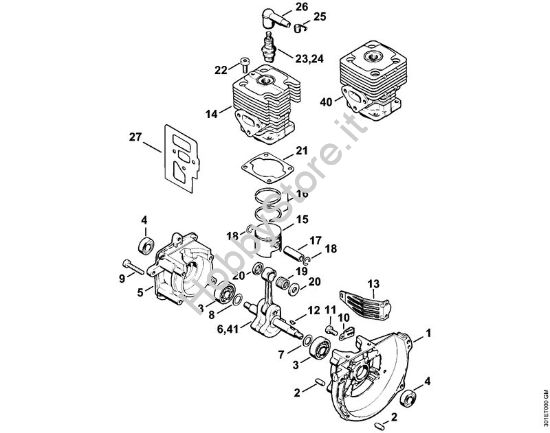 Carter albero a gomito, cilindro Decespugliatrici spalleggiabilli (FR) FR 106 della marca STIHL