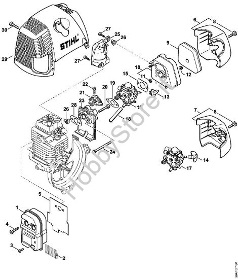 Silenziatore, filtro aria Decespugliatrici spalleggiabilli (FR) FR 130 T della marca STIHL