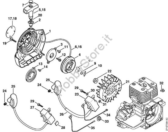 Dispositivo avviamento, impianto di accensione FR 350 Decespugliatrici spalleggiabilli (FR) FR 350 della marca STIHL