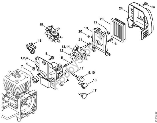 Corpo carburatore, filtro aria FR 450, 480 Decespugliatrici spalleggiabilli (FR) FR 480 (4128) della marca STIHL