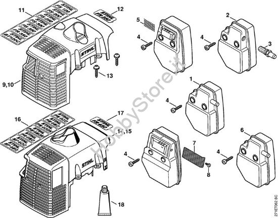 Silenziatore, cappottatura Decespugliatrici spalleggiabilli (FR) FR 480 C-F (4128) della marca STIHL