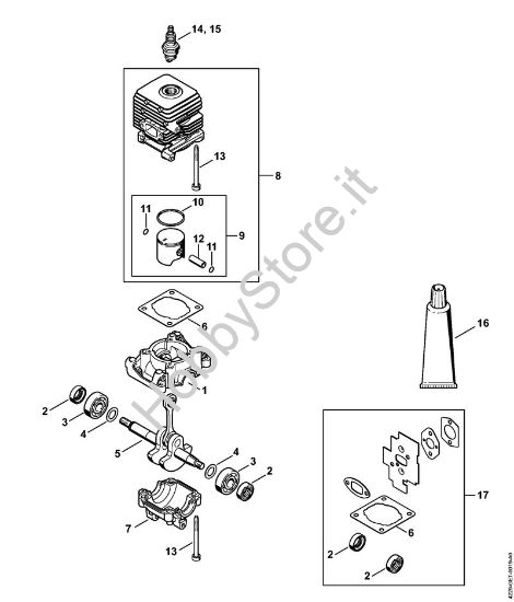 Carter albero a gomito, cilindro Soffiatori (BG, BR) BG 50 della marca STIHL