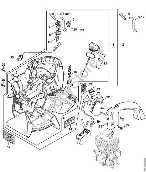 Carter soffiatore interno Soffiatori (BG, BR) BG 56 della marca STIHL