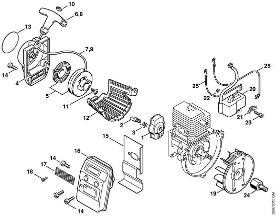 Dispositivo avviamento, impianto di accensione Soffiatori (BG, BR) BG 75 della marca STIHL