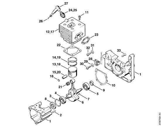 Carter albero a gomito, cilindro Soffiatori (BG, BR) BR 340 della marca STIHL