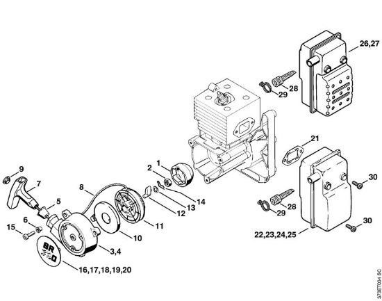 Dispositivo avviamento, silenziatore Soffiatori (BG, BR) BR 380 della marca STIHL