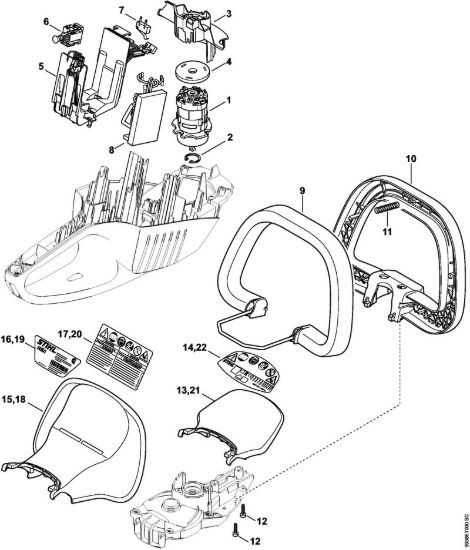 Elettromotore, modulo elettronico, Staffa di comando Tagliasiepi a batteria (HSA) HSA 66 della marca STIHL