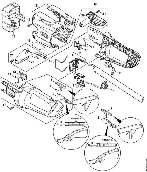 Corpo impugnatura, copertura Sramatori lunghi a batteria (HTA) HTA 65 della marca STIHL