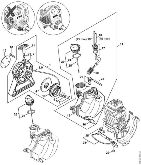 Dispositivo di avviamento, serbatoio carburante    5 08 507 652 Sramatori telescopici (HT) HT 130 della marca STIHL