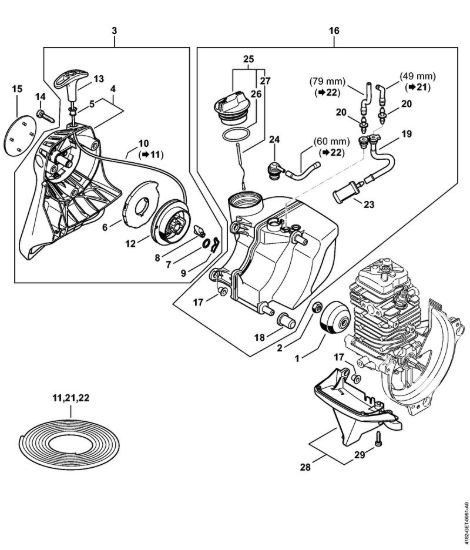 Dispositivo di avviamento, serbatoio carburante Sramatori telescopici (HT) HT 133 della marca STIHL