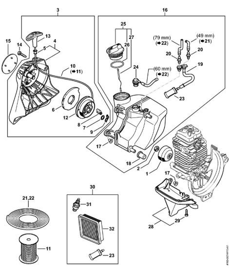 Dispositivo di avviamento, serbatoio carburante Sramatori telescopici (HT) HT 134 della marca STIHL