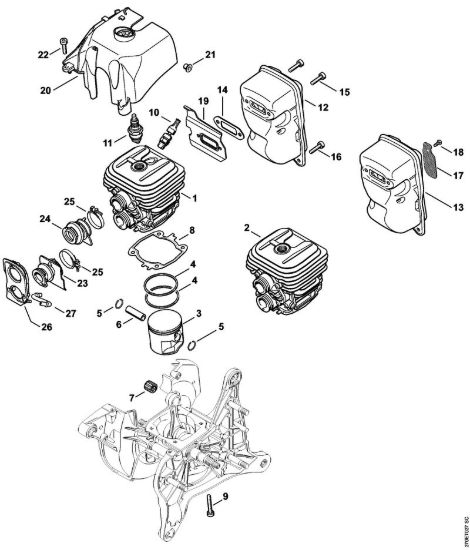 Cilindro, silenziatore Troncatrici (TS) TS 410 della marca STIHL