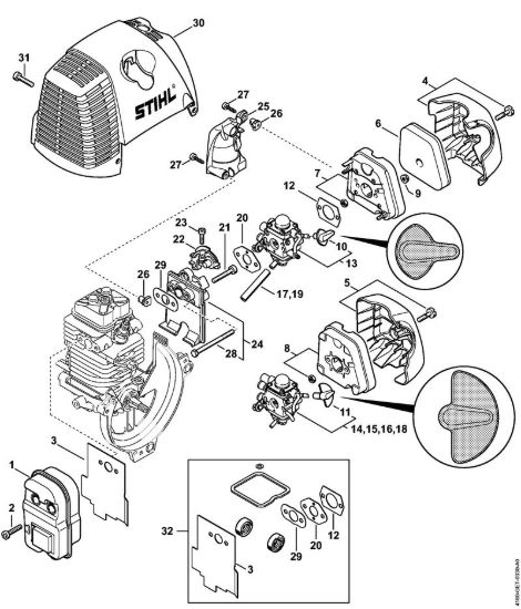 Silenziatore, filtro aria Motori Kombi (KM) KM 100 della marca STIHL