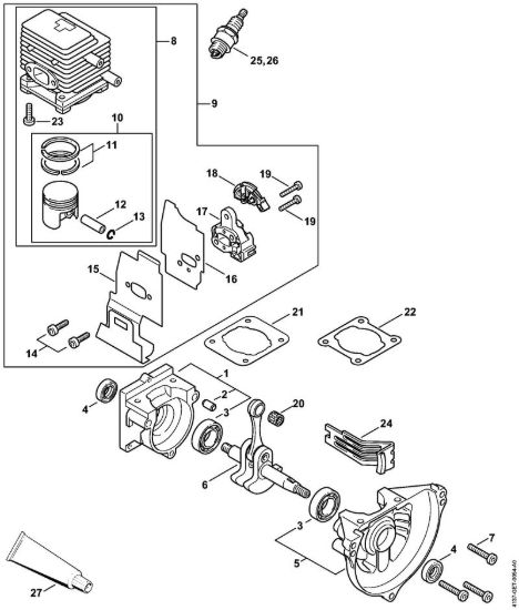 Carter albero a gomito, cilindro Motori Kombi (KM) KM 85 della marca STIHL