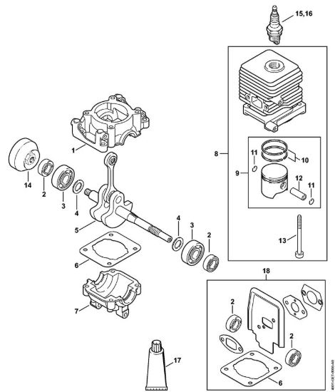 Carter albero a gomito, cilindro MultiMotore (MM) MM 55 della marca STIHL