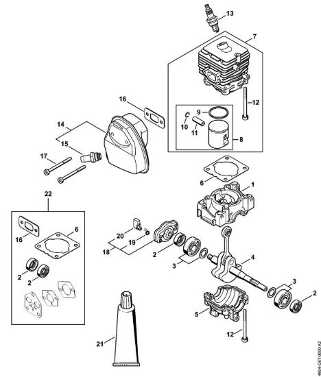 Carter albero a gomito, cilindro, silenziatore MultiMotore (MM) MM 56 della marca STIHL