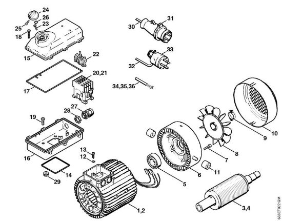 Elettromotore, scatola interruttore Idropulitrice elettrica (RE) RE 360 K della marca STIHL