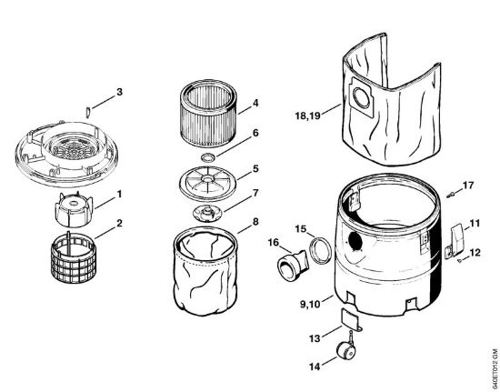 Filtro, contenitore Aspiratori (SE) SE 50 della marca STIHL