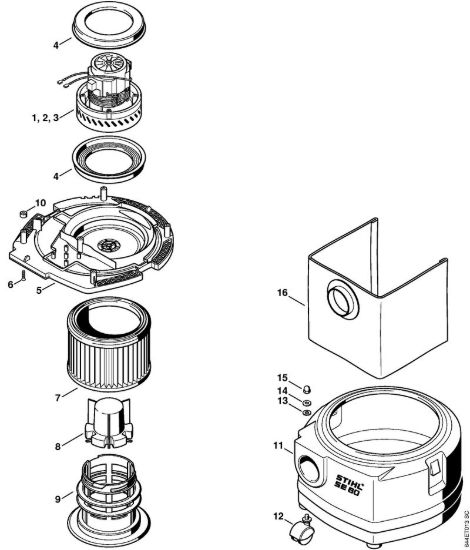 Elettromotore, filtro, serbatoio Aspiratori (SE) SE 60 C della marca STIHL
