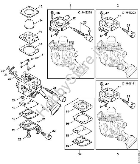 Carburatore C1M-S228, C1M-S203, C1M-S141 Soffiatori (BG, BR) BG 86 C-E della marca STIHL
