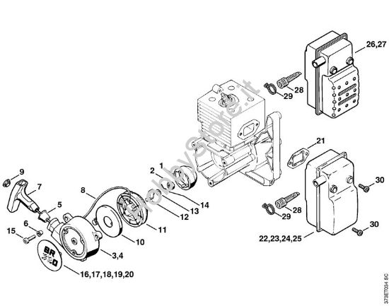 Dispositivo avviamento, silenziatore Soffiatori (BG, BR) BR 340 della marca STIHL