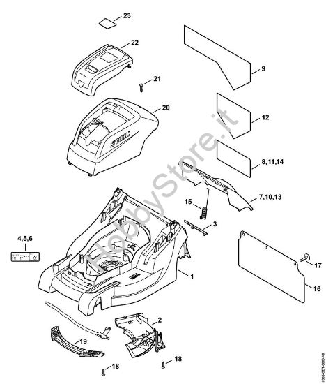 Corpo, Cuffia motore Tosaerba a batteria (RMA) RMA 410 C della marca STIHL