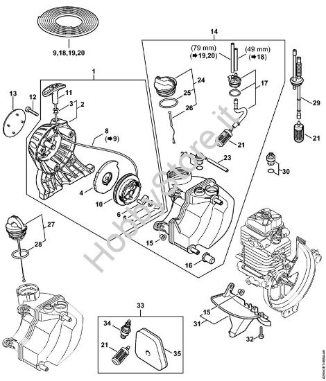 Dispositivo di avviamento, serbatoio carburante Tosasiepi (HL) HL 100 della marca STIHL