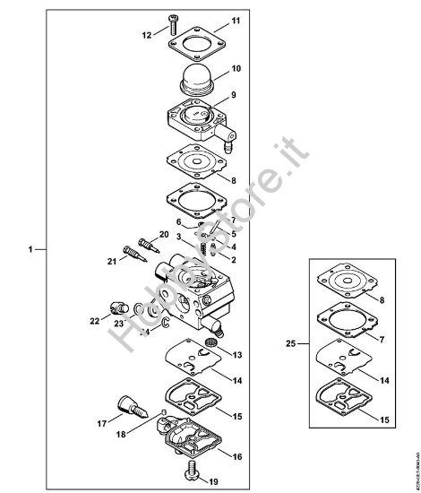 Carburatore 4228/13 2-MIX Tagliasiepi (HS) HS 45 2-MIX della marca STIHL