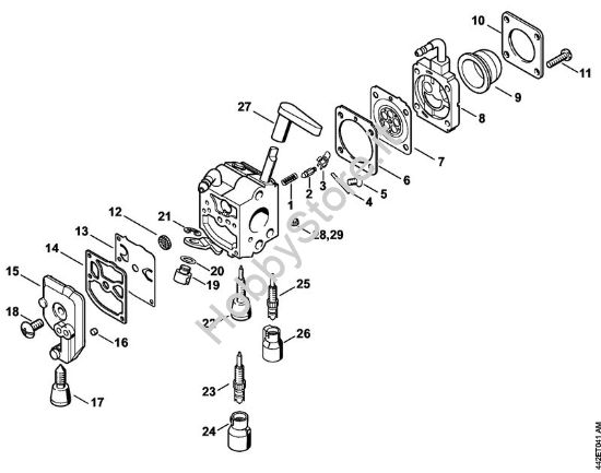 Carburatore C1Q-S225, -S218, -S196, -S197, -S105, -S111, -S115, -S116 Tagliasiepi (HS) HS 81 R della marca STIHL