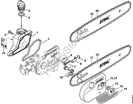 Pompa olio, coperchio rocchetto catena Sramatori elettrici lunghi (HTE) HTE 60 della marca STIHL